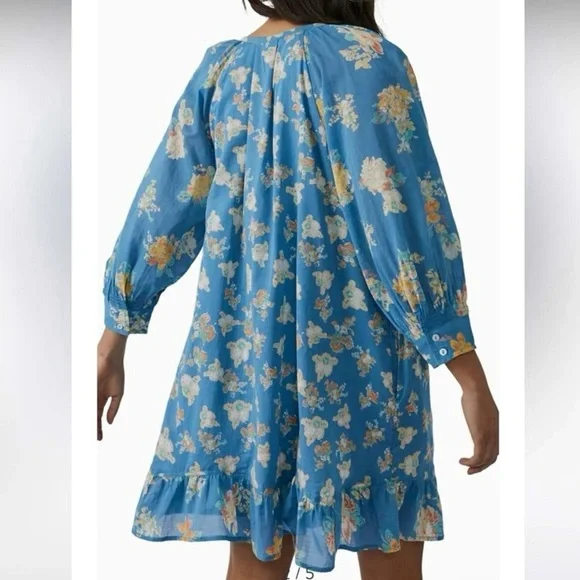 NEW Free People Carmella Mini Dress Blue Floral River Combo Boho Size XS - Picture 6 of 15